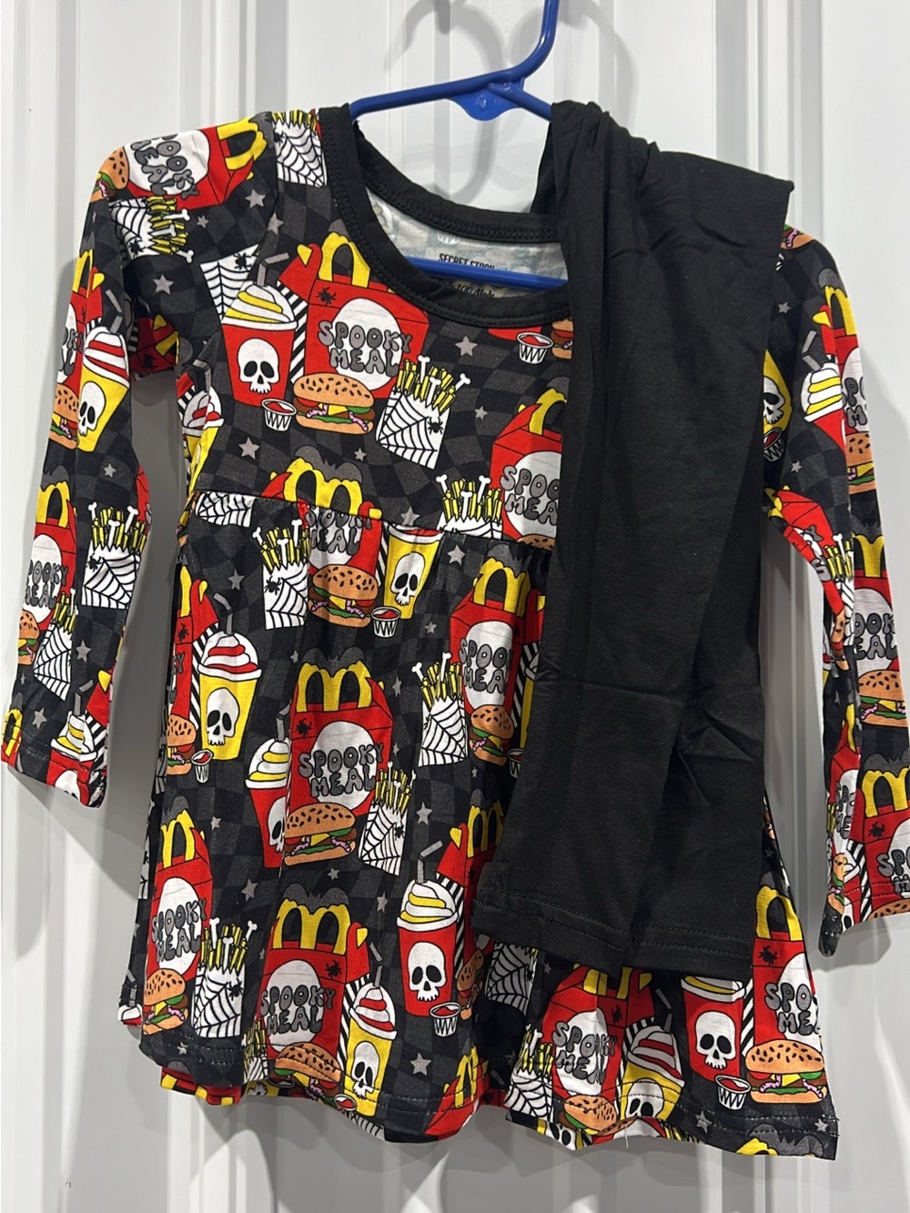 Girls Black Fast Food Print Long-Sleeve Daywear Bamboo